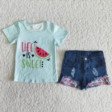 Girls Life is Sweet Jean Shorts Set
