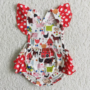 Girls Farm Flutter Sleeve Romper