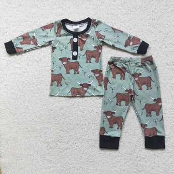 Boys Long or Short Sleeved Highland Cow Pajamas