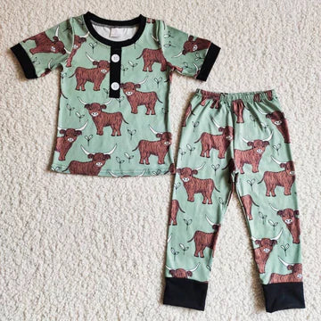 Boys Long or Short Sleeved Highland Cow Pajamas