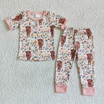 Girls Floral Cow Print Pajamas