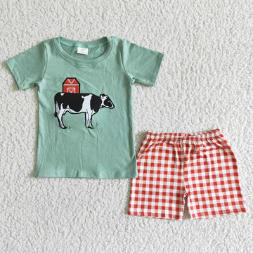 Boys Barn Cow Embroidered Shorts Set